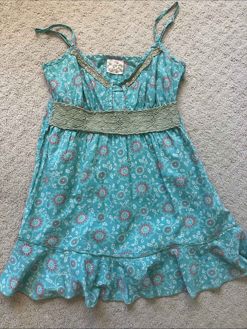 Free People Turquoise Floral tank top with crochet detail